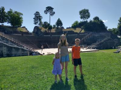 In front of the theatre.